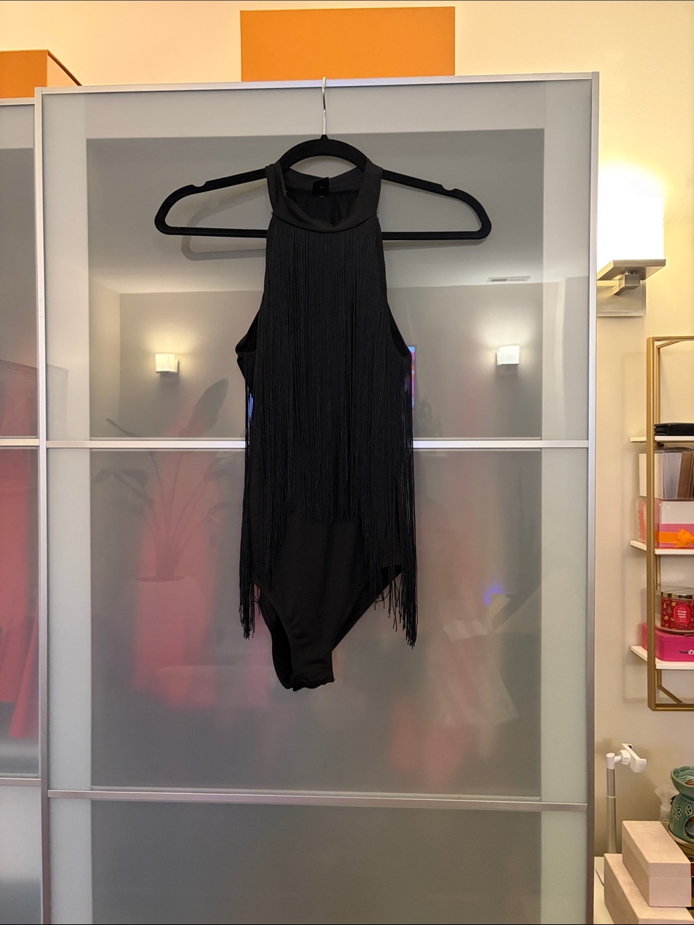 SHEIN Black Fringe High Neck Bodysuit